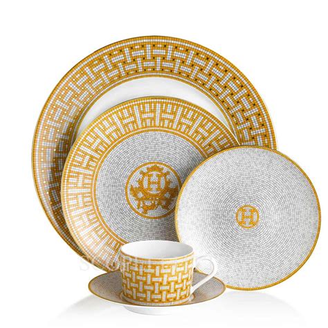 hermes porcelain mosaique au 24 set gold|A SET OF TWENTY NINE: MOSAÏQUE AU 24 GOLD .